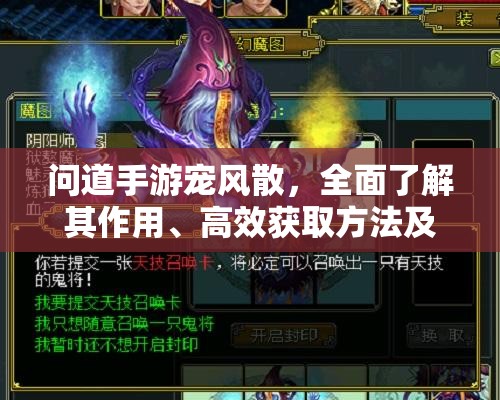 问道手游宠风散，全面了解其作用、高效获取方法及资源管理优化策略