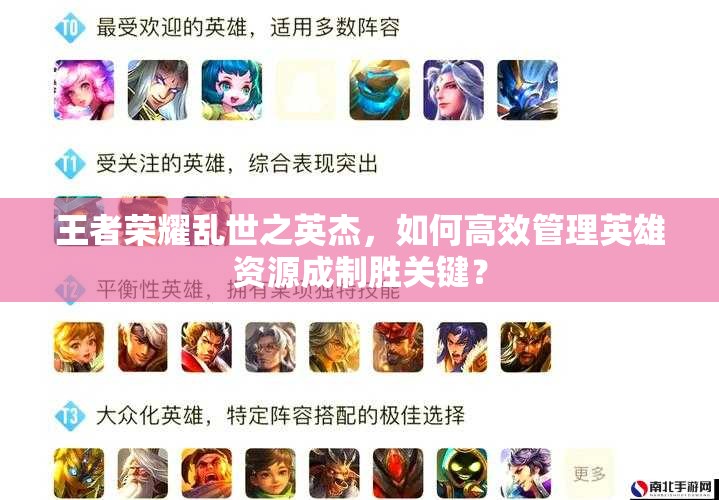 王者荣耀乱世之英杰，如何高效管理英雄资源成制胜关键？